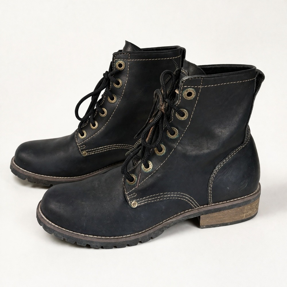 Skechers Laramie Combat Moto Leather Y2K Boots Womens Size 8.5 Black Chunky 90s